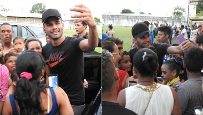 Thiago Maia atende o público roraimense e faz selfie com os fãs (Foto: Ivonisio Júnior)