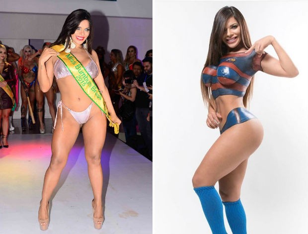Suzy Cortez, em 2015 no Miss Bumbum, e em abril de 2016: segue sensualizando (Foto: Leo Franco /AgNews // Arquivo pessoal)
