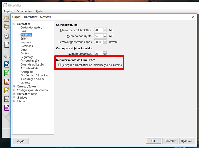 Inicialização rápida torna o acesso ao LibreOffice muito mais ágil (Foto: Reprodução/Filipe Garrett)