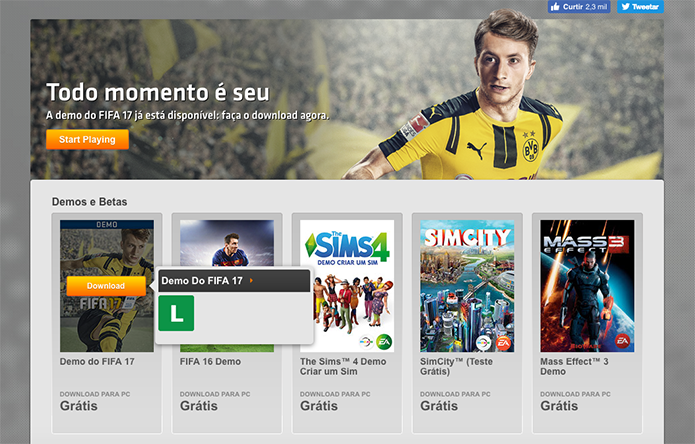 Baixe a demo de Fifa 17 no Origin (Foto: Reprodução/Murilo Molina)