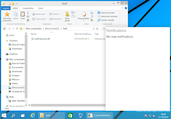 Central de Notificações do Windows 10 funcionando (Foto: Reprodução/Edivaldo Brito)