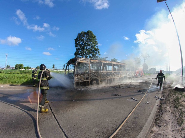 Ônibus e moto pegam fogo e ficam totalmente destruídos na BR-232 (Foto: Aldo Carneiro/Pernambuco Press)