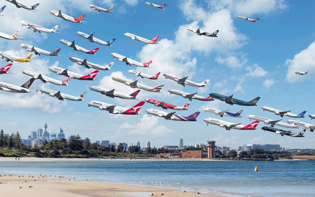 Fotógrafo viajou a diversos locais do mundo para fotografar aeroportos movimentados (Foto: Mike Kelley)