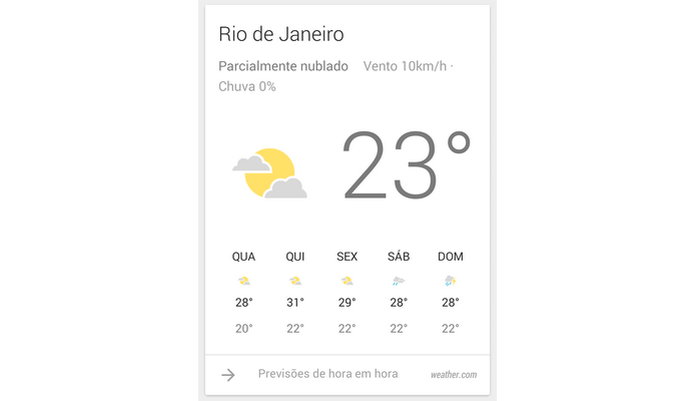 Card de previsão do tempo do Google Now (Foto: Reprodução/ Raquel Freire) (Foto: Card de previsão do tempo do Google Now (Foto: Reprodução/ Raquel Freire))