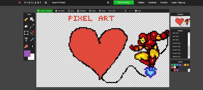 Pixilart permite usar adesivos de personagens e criar seus desenhos em Pixel Art (Foto: Reprodução/Barbara Mannara)
