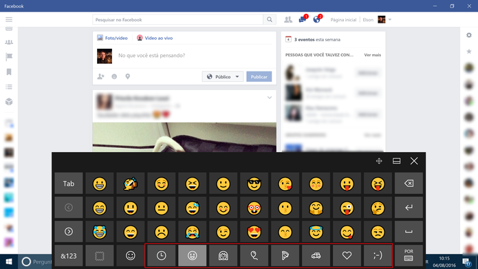 Windows 10 tem emojis divididos em categorias como no WhatsApp (Foto: Reprodu&ccedil;&atilde;o/Elson de Souza)