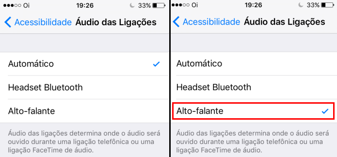 Acessando a opção Alto-falante em Áudio das ligações (Foto: Reprodução/Edivaldo Brito)