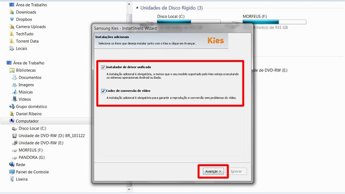 Marque as opções de instalações adicionais e prossiga para o passo seguinte (Foto: Reprodução/Daniel Ribeiro)