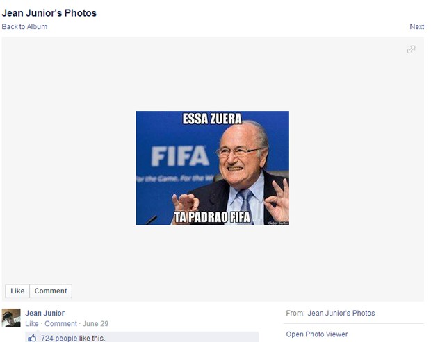 Obrigado, Joseph Blatter, obrigado... (Foto: Reprodução/Facebook)