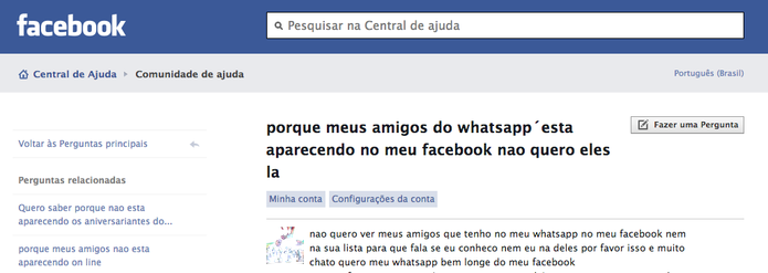 Versão cache de pergunta no Fórum do Facebook sobre contatos do WhatsApp (Foto: Reprodução/Google) Versão cache de pergunta no Fórum do Facebook sobre contatos do WhatsApp (Foto: Reprodução/Google)