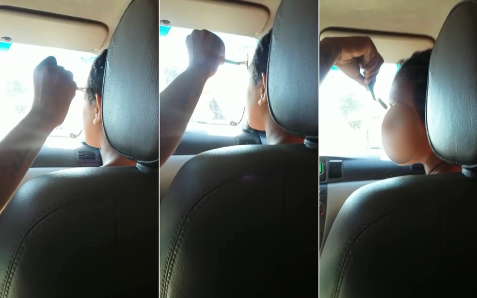 Mulher raspou as sobrancelhas da jovem dentro do carro em Barretos, SP (Foto: Reprodução)