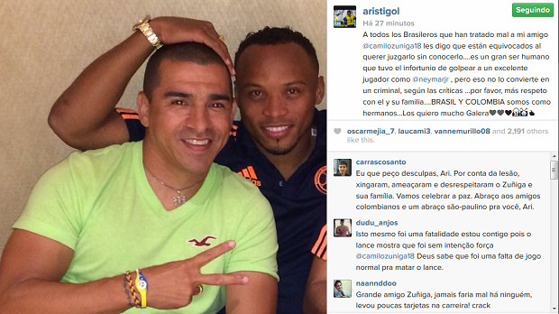 Aristizábal pede respeito e defende Zúñiga: "Não faz dele um criminoso"
