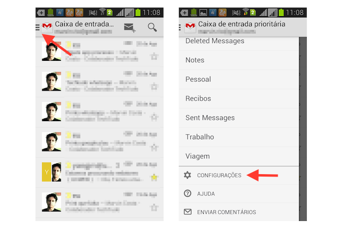 Acessando as configurações de conta do Gmail no Android (Foto: Reprodução/Marvin Costa)