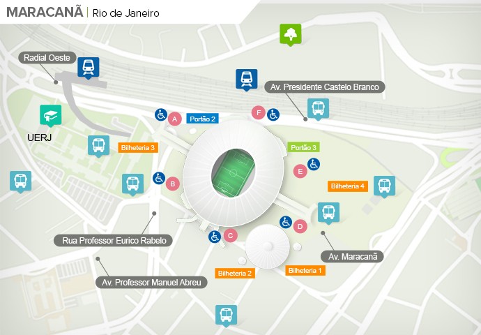 Mapa de acesso às ruas do Maracanã (Foto: Google Maps / Infografia GloboEsporte.com)
