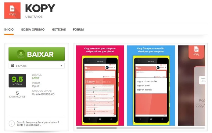 Baixe e instale aplicativo Kopy no seu Google Chrome e no Windows Phone para compartilhar links (Foto: Reprodução/Elson de Souza)
