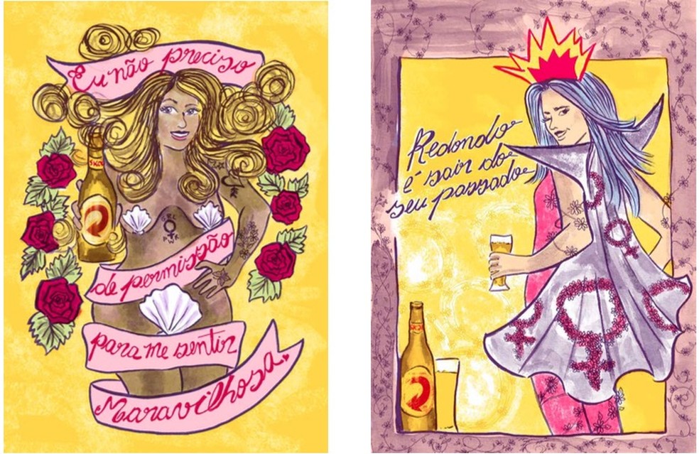 Skol convidou artistas mulhetes para fazerem releituras de peças publicitárias antigas da marca (Foto: Divulgação)