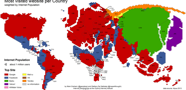 Mapa mostra qual é o canal do  mais popular em cada país 