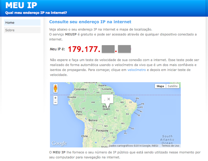 Descobrindo seu endereço de IP externo (Foto: Reprodução/Helito Bijora)