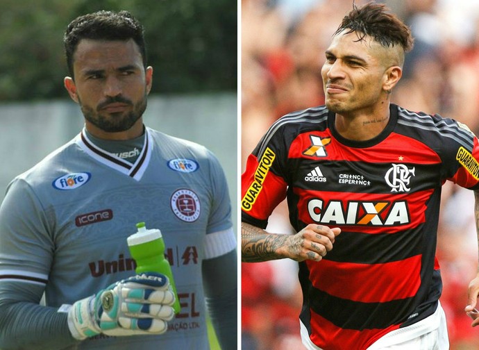 Goleiro Felipe, da Desportiva vai tentar parar o atacante peruano Guerrero, do Flamengo (Foto: Editoria de arte)