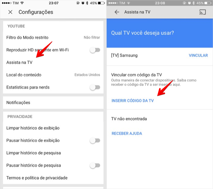 Vinculando smart TV ao celular (Foto: Reprodução/Helito Bijora)