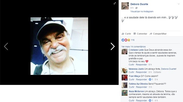 Débora Duarte publicou nesta segunda-feira (16) que estava com saudades do padrasto, o que gerou novos boatos de que Lima teria morrido (Foto: Reprodução) Débora Duarte publicou nesta segunda-feira (16) que estava com saudades do padrasto, o que gerou novos boatos de que Lima teria morrido (Foto: Reprodução)