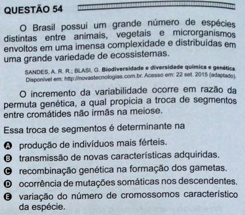 ENEM 2016 - 1º DIA - PROVA BRANCA - QUESTÃO 54 (Foto: G1 )
