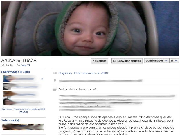 Grupo foi criado em uma rede social com o objetivo de arrecadar dinheiro para a cirurgia de Lucca (Foto: Reprodução/Facebook)