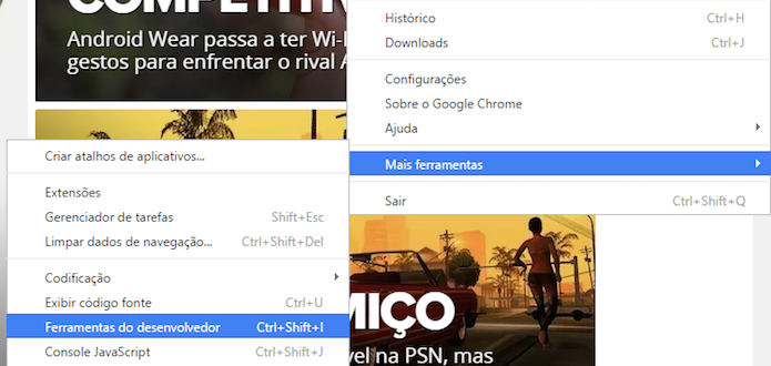 Abra as ferramentas de desenvolvedor do Chrome (Foto: Reprodução/Helito Bijora) 