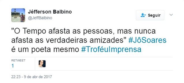 Internautas elogiam reecontro de Jô Soares e Silvio Santos no Troféu Imprensa (Foto: Reprodução / Twitter)