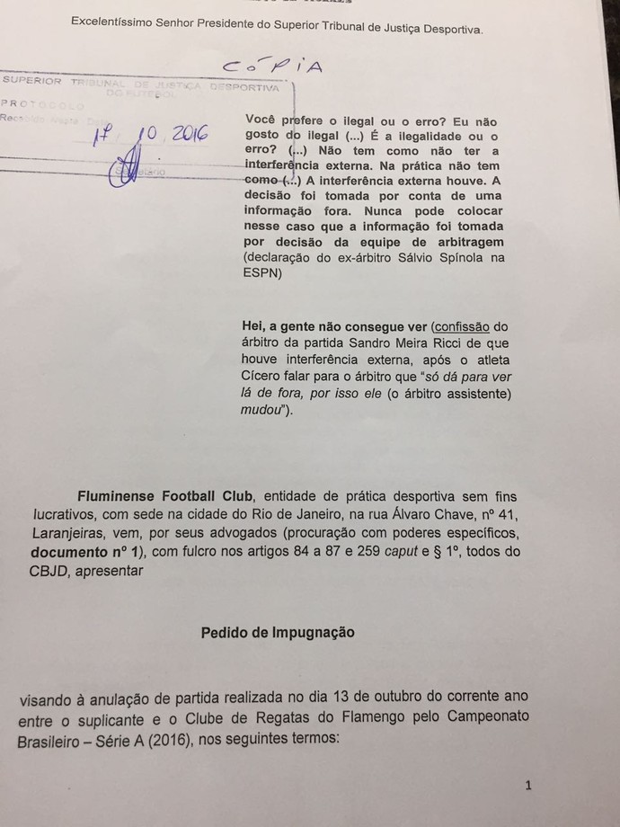documento flu cbf anulação fla-flu (Foto: Wellington Campos / Rádio Itatiaia) documento flu cbf anulação fla-flu (Foto: Wellington Campos / Rádio Itatiaia)