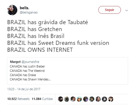 Brasil has... (Foto: Twitter/Reprodução) Brazil has... (Foto: Twitter/Reprodução)