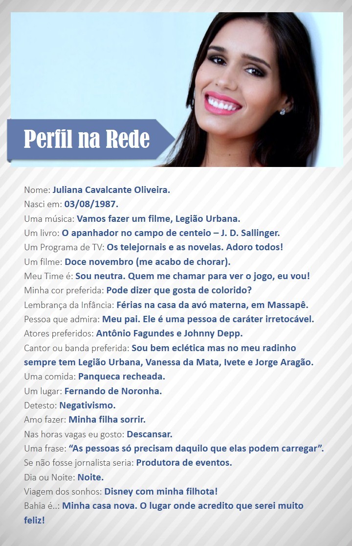 Perfil na Rede com Juliana Cavalcante (Foto: Divulgação / Rede Bahia)