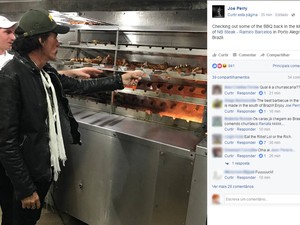 Joe Perry conferindo os espetos em uma churrascaria de Porto Alegre (Foto: Reprodução/Facebook)