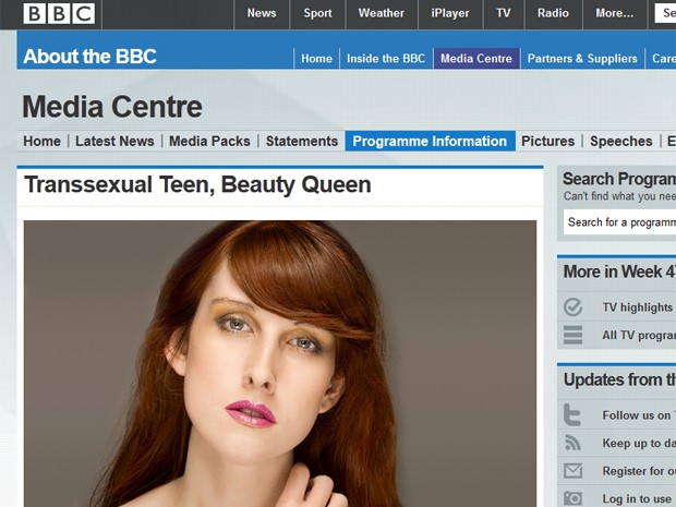 Imagem do site da BBC que anuncia documentário sobre a inglesa Jackie Green, que passou por cirurgia de mudança de sexo aos 16 anos (Foto: Reprodução/Site Bbc.co.uk)