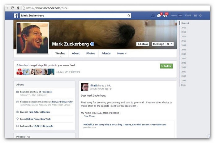 Em 2013, recebeu post de estranho em sua timeline (Foto: Divulgação/Facebook NewsRoom)