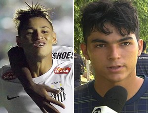 Neilton, do Santos, e o goleiro Paulo Henrique Goiás (Foto: Editoria de Arte/Globoesporte.com)