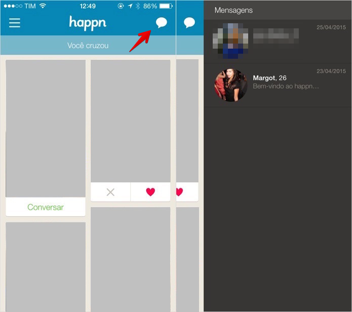 Acessando o chat do Happn (Foto: Reprodução/Helito Bijora) 