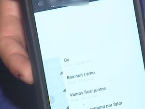 Vítima guardou mensagens no celular (Foto: Reprodução/TV TEM) Vítima guardou mensagens no celular (Foto: Reprodução/TV TEM)