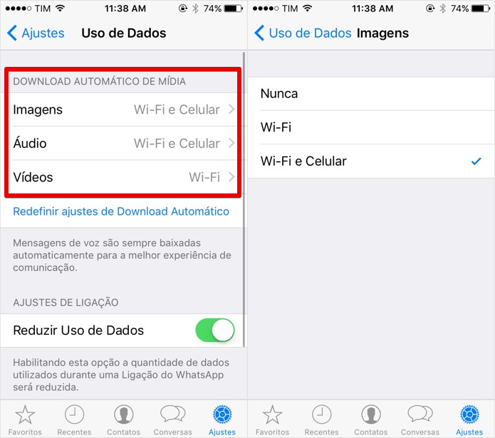 Configurando o download automático de mídia (Foto: Reprodução/Helito Bijora)