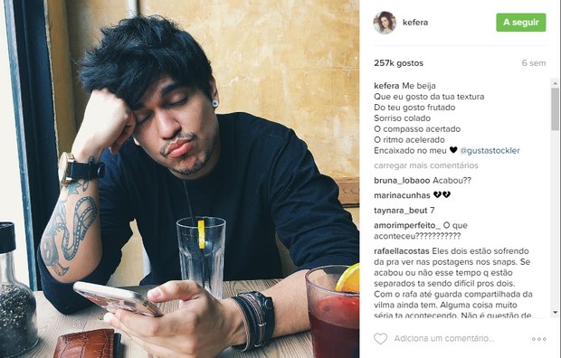 Kéfera fez post romântico para Gusta há seis semanas (Foto: Reprodução/Instagram)