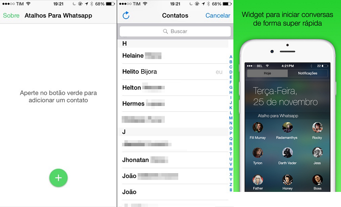 Atalho para WhatsApp Plus leva seus contato para a Central de notificações do iOS (Foto: Divulgação/AppStore)