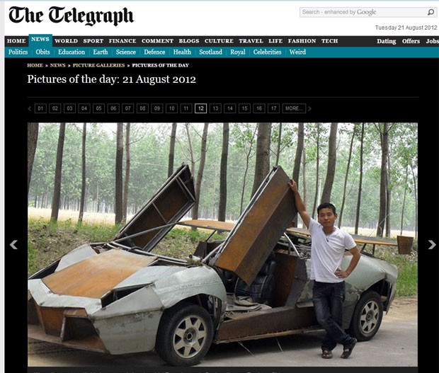 Wang Jian exibe carro inspirado no esportivo Lamborghini Reventón. (Foto: Reprodução/Daily Telegraph)
