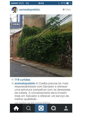 ACM Neto critica Coelba pelo Instagram (Foto: Reprodução) ACM Neto critica Coelba pelo Instagram (Foto: Reprodução)