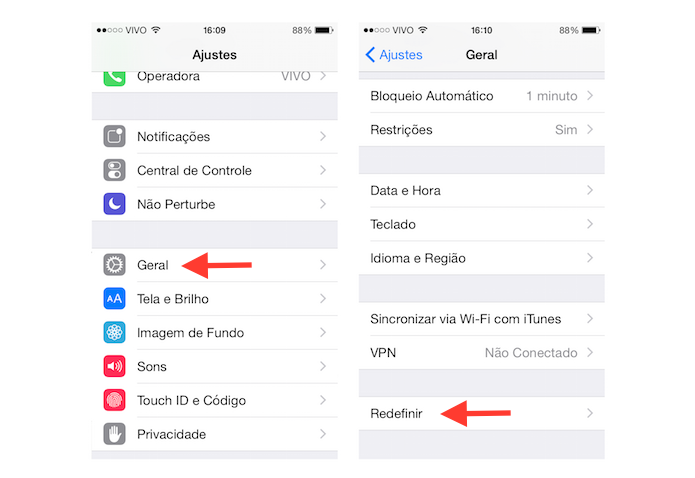Acessando a ferramenta Redefinir do iOS para resolver problemas de conexão do WhatsApp (Foto: Reprodução/Marvin Costa)