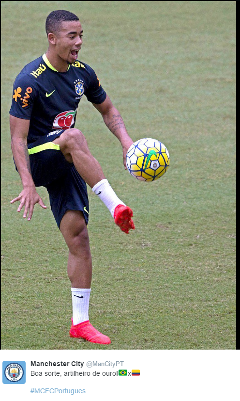 Gabriel Jesus recebe mensagem de Manchester City antes de jogo do Brasil