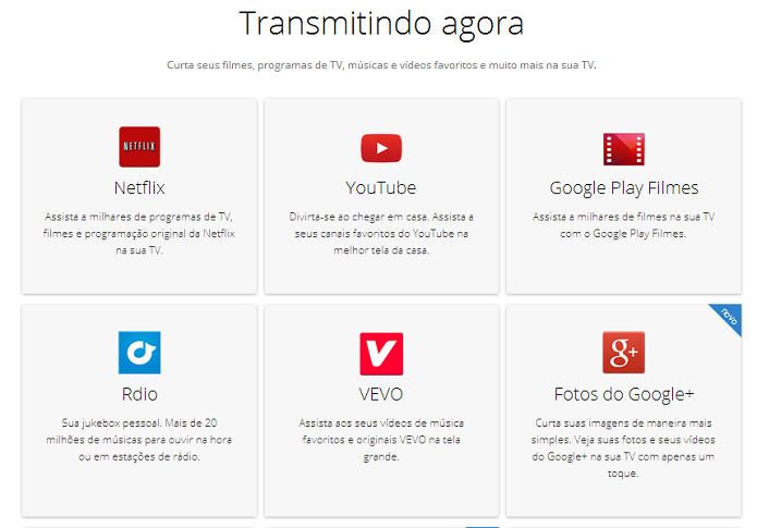 O Chromecast é compatível com uma grande variedade de aplicativos (Foto: Thiago Barros/Reprodução)