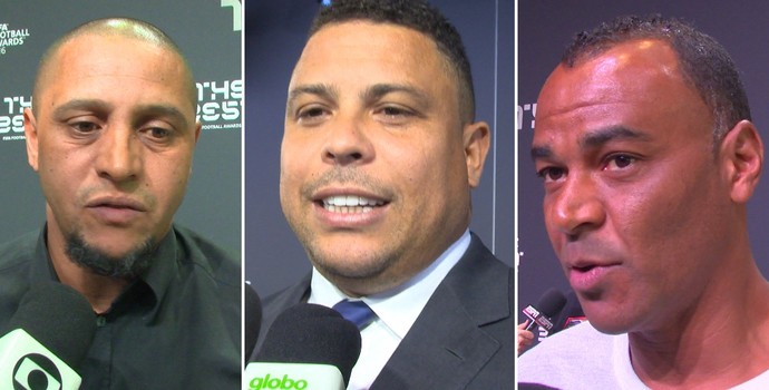 Roberto Carlos, Ronaldo e Cafu sentiram falta de Neymar no prêmio da Fifa (Foto: Ivan Raupp) Roberto Carlos, Ronaldo e Cafu sentiram falta de Neymar no prêmio da Fifa (Foto: Ivan Raupp)