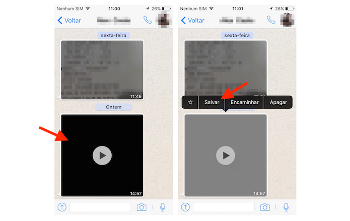 Baixando um vídeo do WhatsApp pelo aplicativo para iPhone (Foto: Reprodução/Marvin Costa)