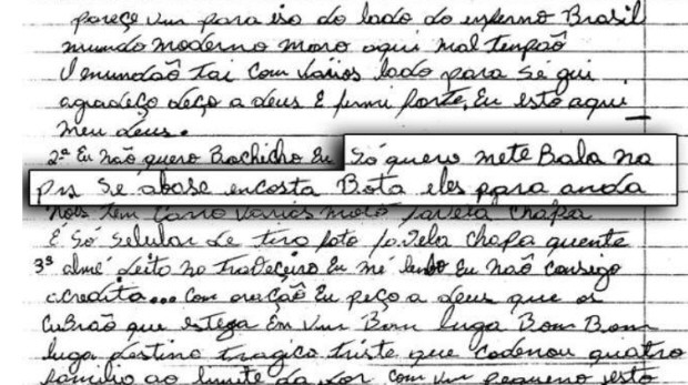 Trecho da carta que faz referência a Polícia Militar (Foto: Reprodução/Jornal A Tribuna)