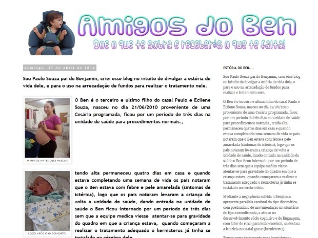 Pais criam blog para levantar recuros para tratamento do filho com paralisia cerebral no Acre (Foto: Reprodução)